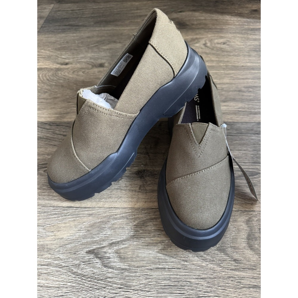 Toms Platform Slip-On Shoes in Olive/Tan Canvas with Black Platform